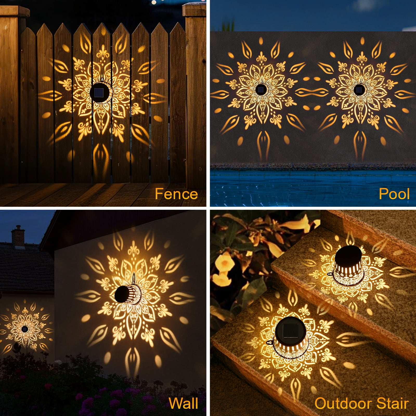 DAZLUTE Solar Fence Lights, Metal Outdoor Wall Light with IP65 Waterproof LED & Auto Sensor, Solar Powered Outsidelight Mandala Theme for Garden Backyard Patio Decor (2 Pack)