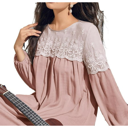 

Cute Plain Round Neck Nightgowns Dusty Pink Long Sleeve Women Nightgowns & Sleepshirts
