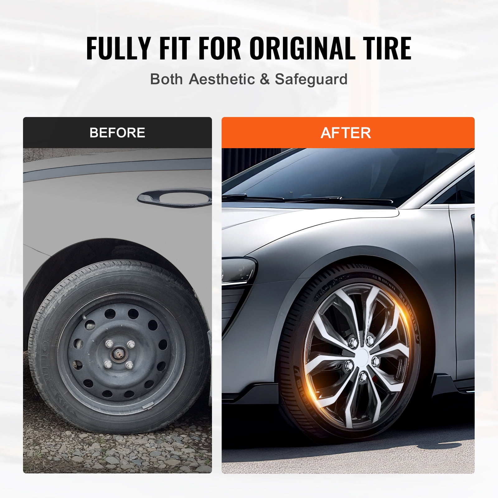 KFFKFF Wheel Covers, 15-inch Diameter, Durable & Enduring Anti-Scratch Tire Cap with Easy-Fit & Valve Access, ABS & PC Tire Cap with Exceptional Sturdiness & Minimized Wind Drag