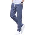 thumbnail image 2 of Men's Casual Elastic Waistband Drawstring Breathable Solid Color Pants, Loose Fit Trousers for Daily Wear and Relaxation,Blue,L, 2 of 5