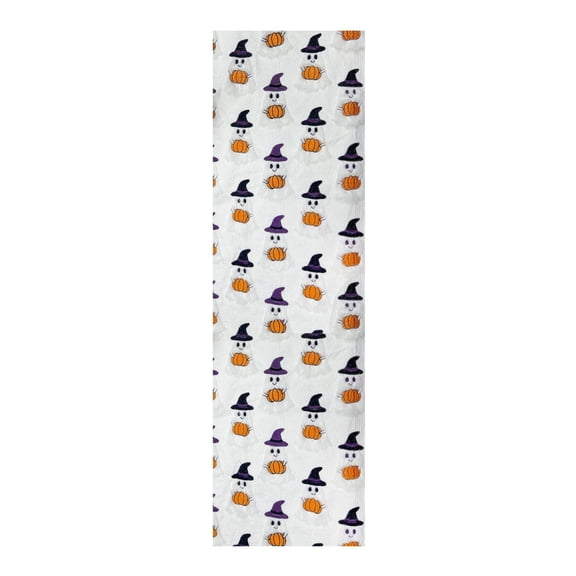 Halloween Table Runner Home Party Decor 13x72 Inch | Cute Ghost Witch Hat Pumpkin, Seasonal Kitchen Dining Table Decoration