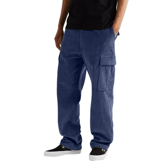 Pantalones cargo de pana de color liso para hombre, otoño/invierno - Múltiples bolsillos, corte holgado