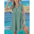 thumbnail image 5 of V-Neck Lace Trim Short-Sleeved Cardigan Dress Green XL, 5 of 7