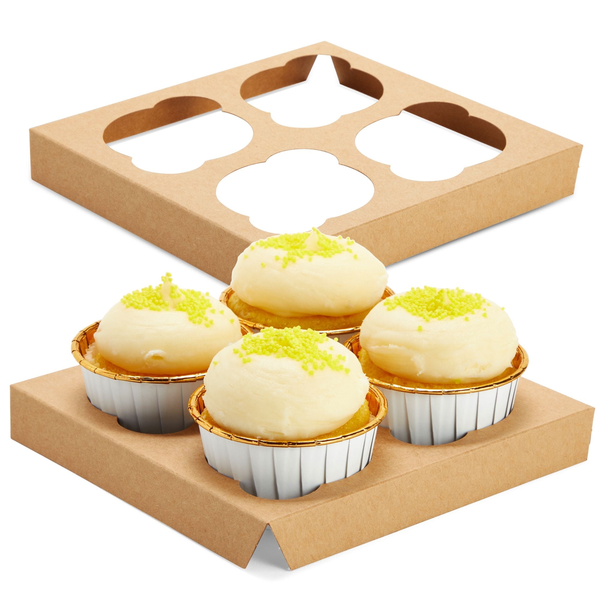 24 Pack Cupcake Containers with Windows, 6x6 Boxes with 4 Count Inserts for  Muffins (Kraft Paper) 