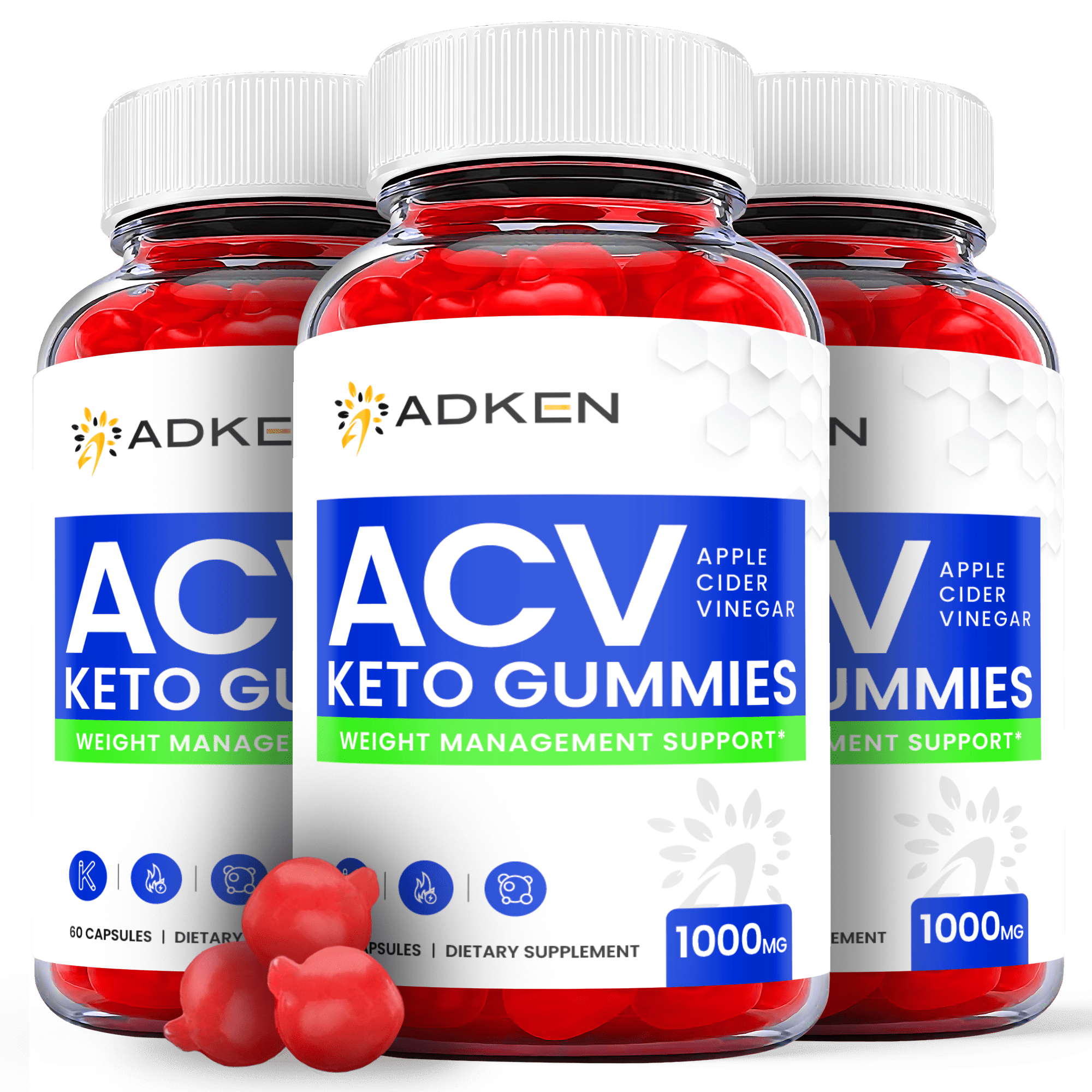 (3 Pack) Adken Keto ACV Gummies - Supplement for Weight Loss - Energy & Focus Boosting Dietary Supplements for Weight Management & Metabolism - Fat Burn - 180 Gummies