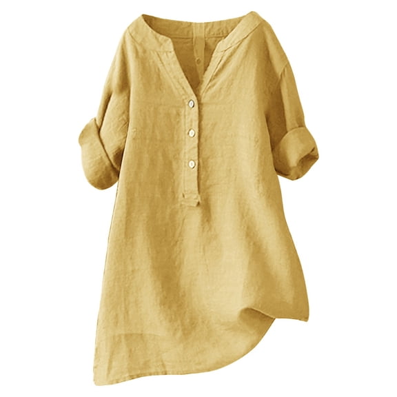 T-Shirts For Women Loose Button Shirt Top Stand Solid Color Medium Sleeve Collar Casual Shirt Shirt Womens Tops