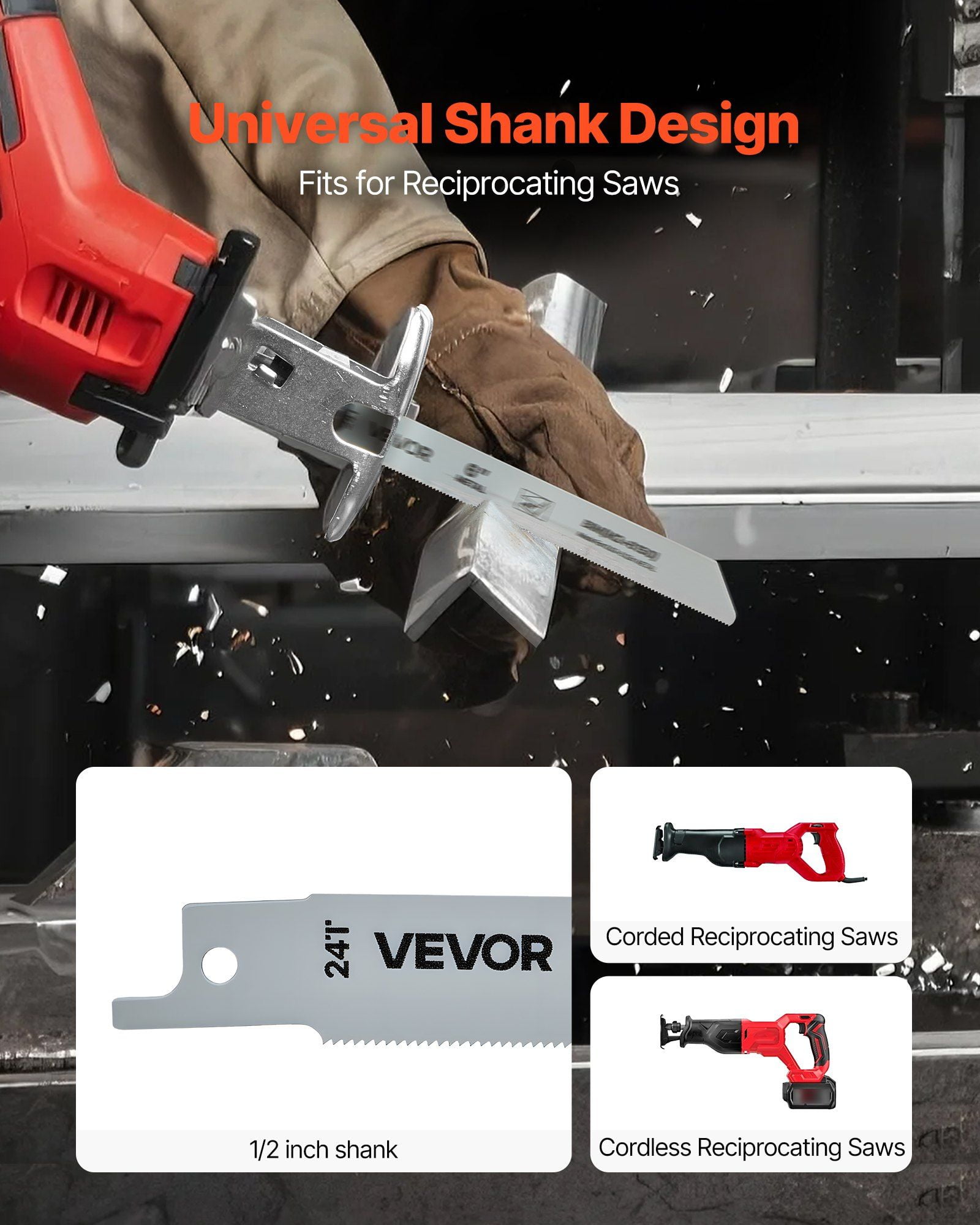 Reciprocating Saw Blades, 32-Piece, Various Sizes Bi-Metal Reciprocating Saw Blade Set with Universal Shank, for Metal and Wood Cutting, Sharp Teeth for Fast and Smooth Cuts, Orange and Gray