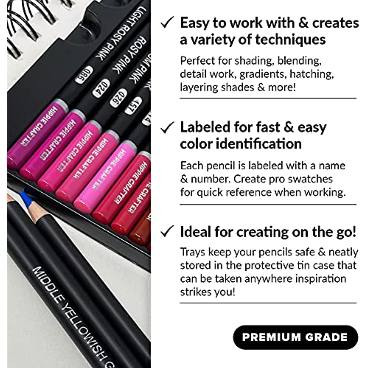 Hippie Crafter 72 Colored Pencils for Artists Professional Coloring Pencil Colors for Adults Art