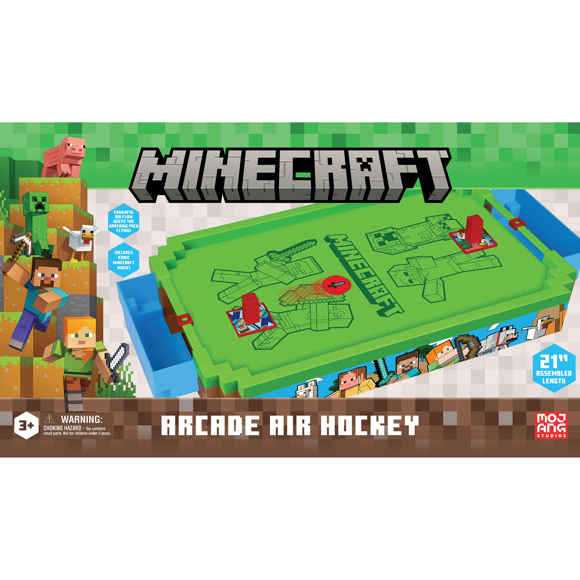 Minecraft: Arcade Air Hockey - Overworld -Premium Series, 21" Motorized Tabletop Game, Iconic Sounds, Licensed Collectible Toy, Adult-Kid 3+, 2 Player
