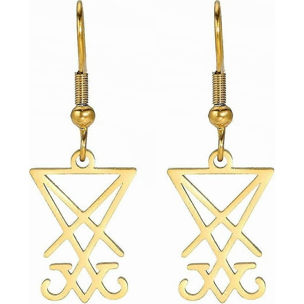 Lucifer Dangle Earrings Stainless Steel Satanic Symbol Earrings Vintage Leviathan Cross Studs Church Wiccan Jewellery Religious Jewellerymen Gi