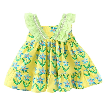 

Rovga Toddler Girl Dress Clothes Sleeveless Sundress Floral Prints Ruffles Princess Dresss Dance Party Dresses Clothes