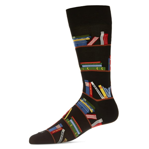 MeMoi Men's "Bookshelf" Rayon from Bamboo Blend Novelty Crew Sock - Mens - Male, 10-13, Black