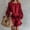 Red, variant on Women Two Piece Matching Outfit, Women Casual Coordinate Separates, Round Neck Puff Ruffle Long Sleeve Top Ruffle Hem Shorts, Solid Color Summer Beach Vacation Daily Outfit(Red,S)