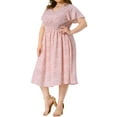 thumbnail image 4 of GRACE & GRANDEUR Women's Plus Size Easter Floral Dress Boho Chiffon V Neck Short Sleeve Smocked Summer Midi Dresses 4X Pink, 4 of 6
