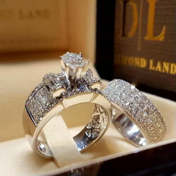 K-KED Women Silver Zircon Engagement Ring Sets Wedding Delicate Jewelry Party Wife Gift Sz6-10-8-#1