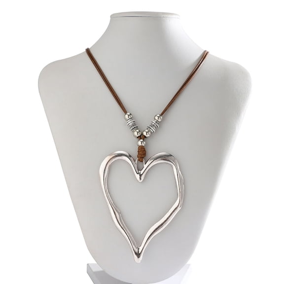 Deeceymbur Bayetss Heart Necklace Vintage Large Love Pendant Adjustable Leather Rope Chain for Women Fashion Jewelry