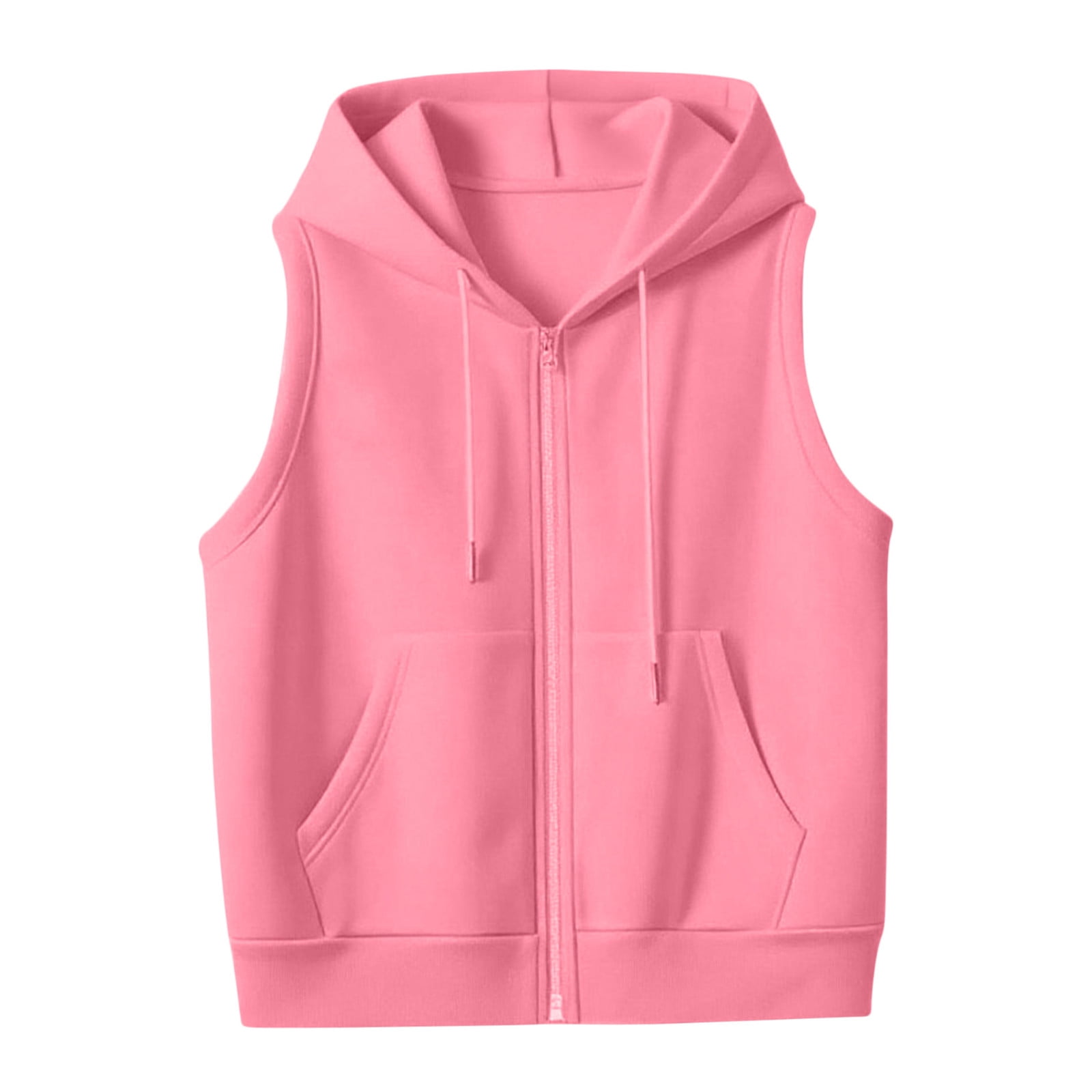 Womens Casual Sweatshirts Cotton Sleeveless Hooded Outerwear Vest with Pockets Sport Casual Full Zip Hoodie Jacket (XL, Pink)