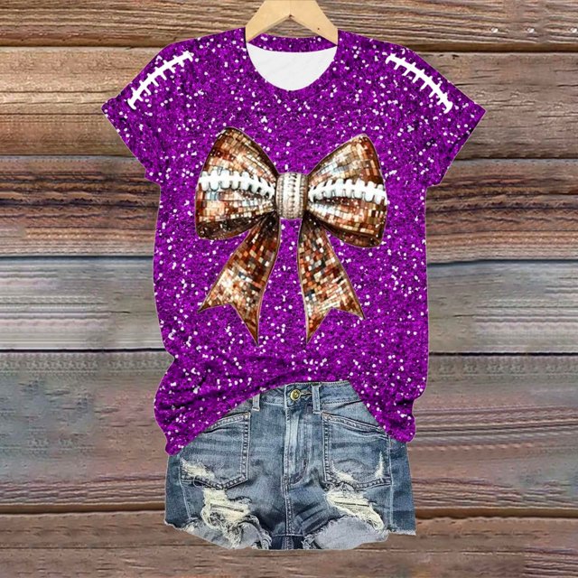 Fiudx Ofertas Flash Del Día Blusas de Manga Corta con Cuello Redondo y Estampado a La Moda para Mujer