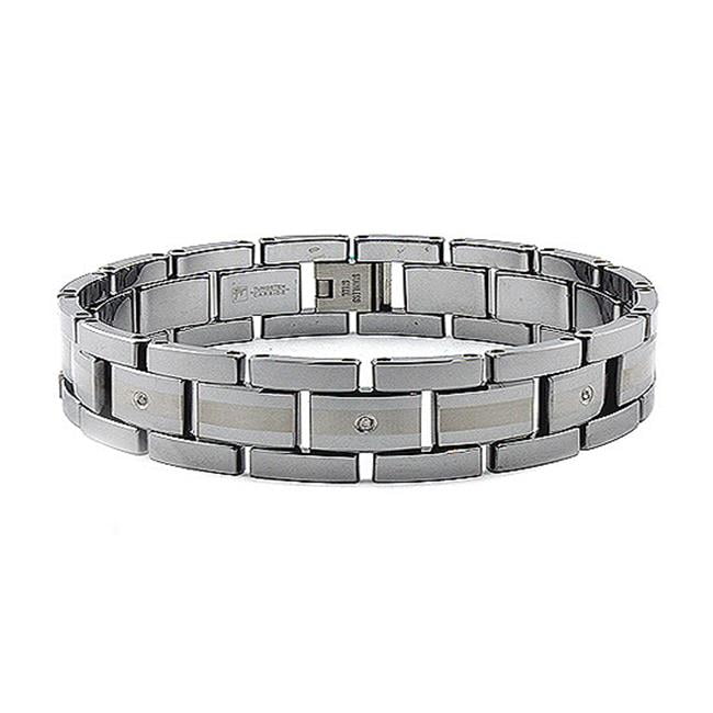 Tungsten Carbide Silver Modern Cross Link Mens Bracelet 8.5"