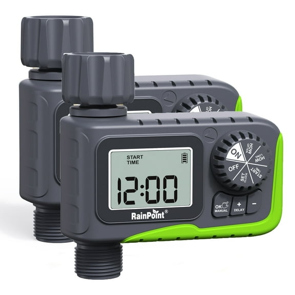 RainPoint 2 Pack Garden Sprinkler Timer Irrigation Lawn Watering Controller, IP65 Waterproof OutdoorHose Timer,  ITV105 Two-piece Pack
