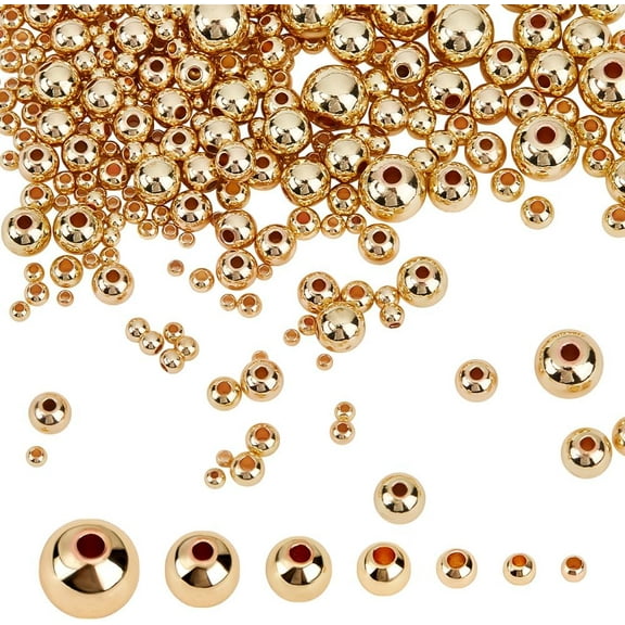 420pcs 14K Gold Filled Spacer Beads for Jewelry Making 2~8mm Brass Smooth Round Beads Seamless Ball Spacer Loose Beads for DIY Necklace Bracelet Ring Earring Crafts Accessories
