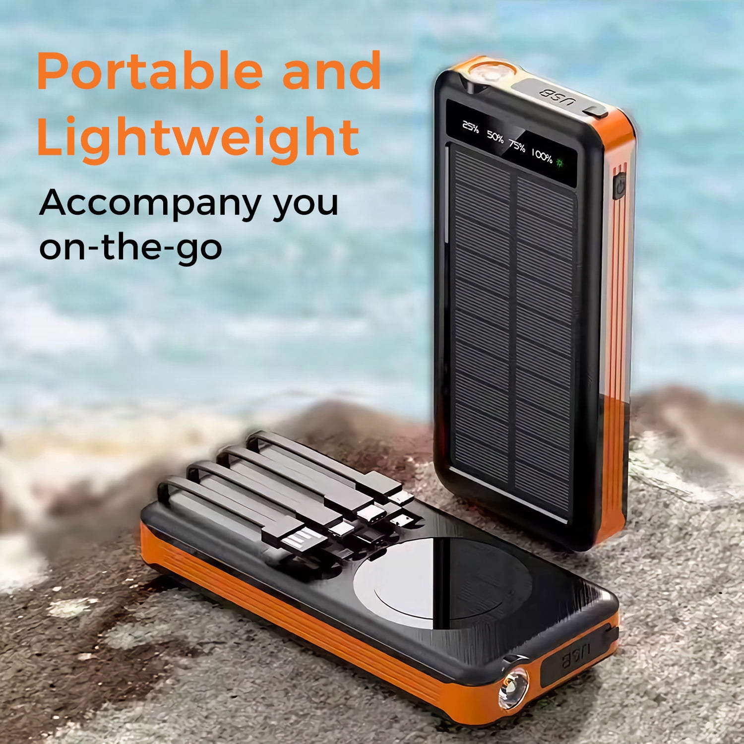 Alpha Digital ZL-809-O Solar Charging Power Bank, Black & Orange