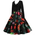 thumbnail image 4 of Luxalzxs Christmas Dresses Fall Dresses for Women 2023 Women's Trendy Long Sleeve V-Neck Vintage A-Line Cocktail Midi Dress Christmas Print Party Dresses, 4 of 4