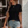 thumbnail image 2 of ZQGJB Summer Women Tunic Blouse Casual Lace Crochet Eyelet Hollow out Short Sleeve Crewneck Embroidery T-Shirts Dressy Casual Scallop Trim Tee Black L, 2 of 6