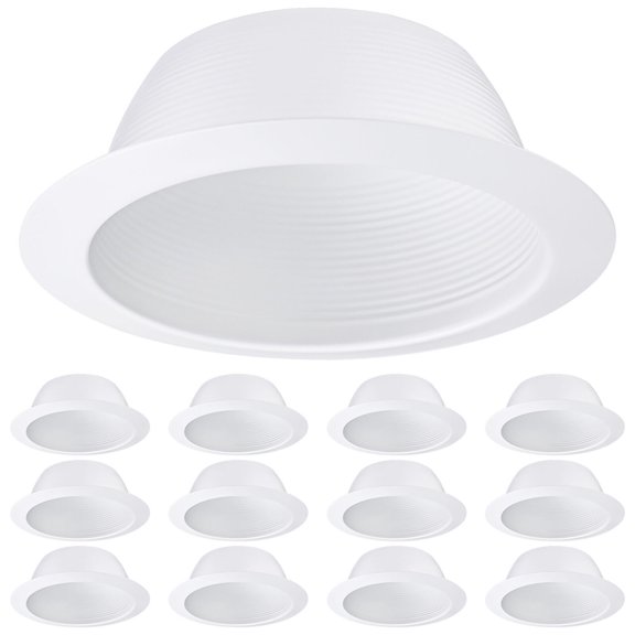 12 Pack 6 Inch Recessed Can Light Trim, White Metal Step Baffle with Iron Ring, Fit Halo & Juno Remodel Recessed Housing, for PAR30, PAR38, BR30, BR40 Light Bulb