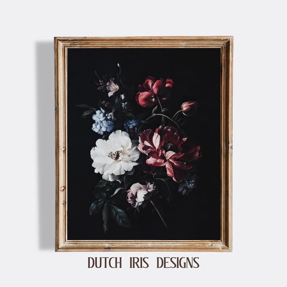 Moody Floral Chiaroscuro, Dark Flower Art, Vintage Wall Decor, Still Life, Rustic Cottagecore Wall Art Print 892 Home Decor #1645, Unframed Poster Size 8x12
