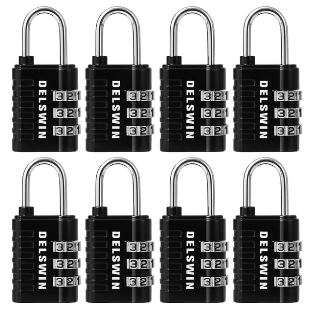 Delswin Candado de combinación Candado pequeño de 3 dígitos - Candado combinado reiniciable de 8 piezas para casillero de gimnasio escolar Puerta de cerca al aire libre Cerraduras de equipaje impermea