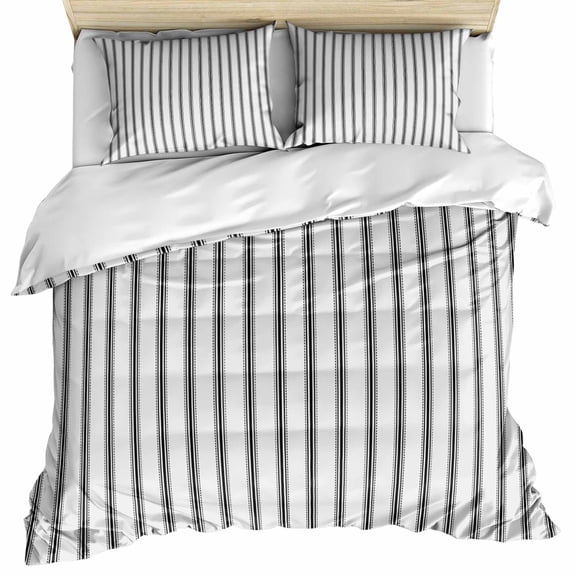 Black Striped Bedding 3 Piece Duvet Cover Set California King, Black White Stripes Farmhouse Soft Microfiber Comforter Cover with Zipper Closure & Pillowcases, Wrinkle & FadeResistant Quilt Cover