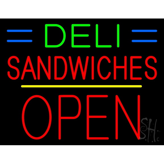 Deli Sandwiches Block Open Yellow Line LED Neon Sign 15 x 19 - inches, Clear Edge Cut Acrylic Backing, with Dimmer - Bright and Premium built indoor LED Neon Sign for restaurant decor.