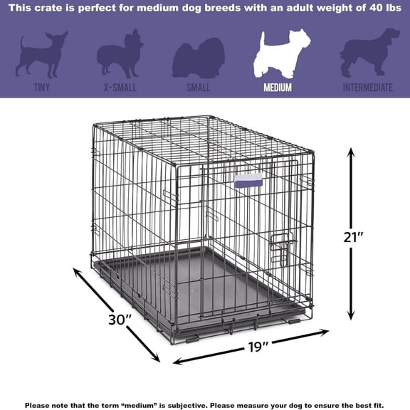 Pets 30-Inch iCrate for Medium Breeds, 21-40 lbs, Single Door Folding Dog Crate with Divider Panel, Leak-Proof Tray & Secure Latch, Portable, Durable & Easy to Assemble