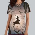 thumbnail image 5 of Tops Cortos para las Mujeres, Halloween Impreso en Cuello en V con Bolsillo, Moda Casual Manga Corta, 5 of 5