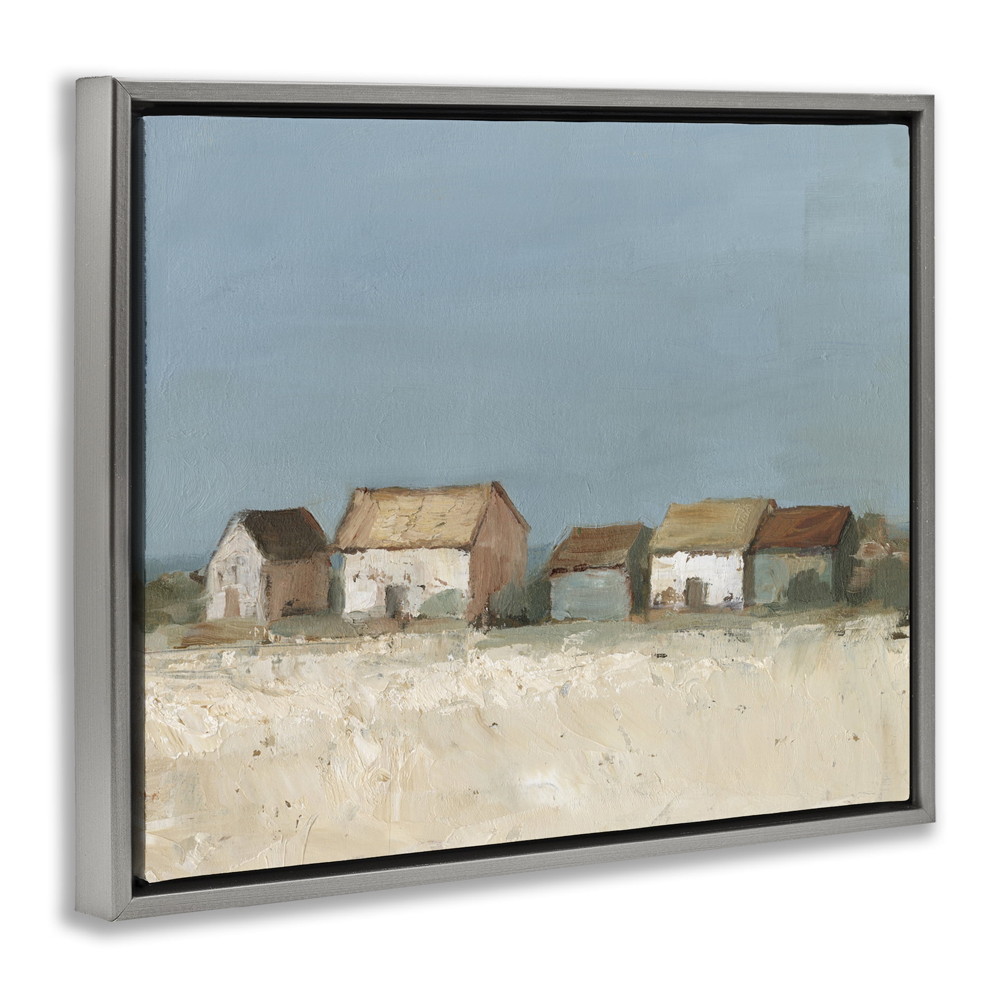 Stupell Industries Distant Town House Landscape & Nature Painting Gray Floater Framed Canvas Art Print Wall Art, 21 x 17