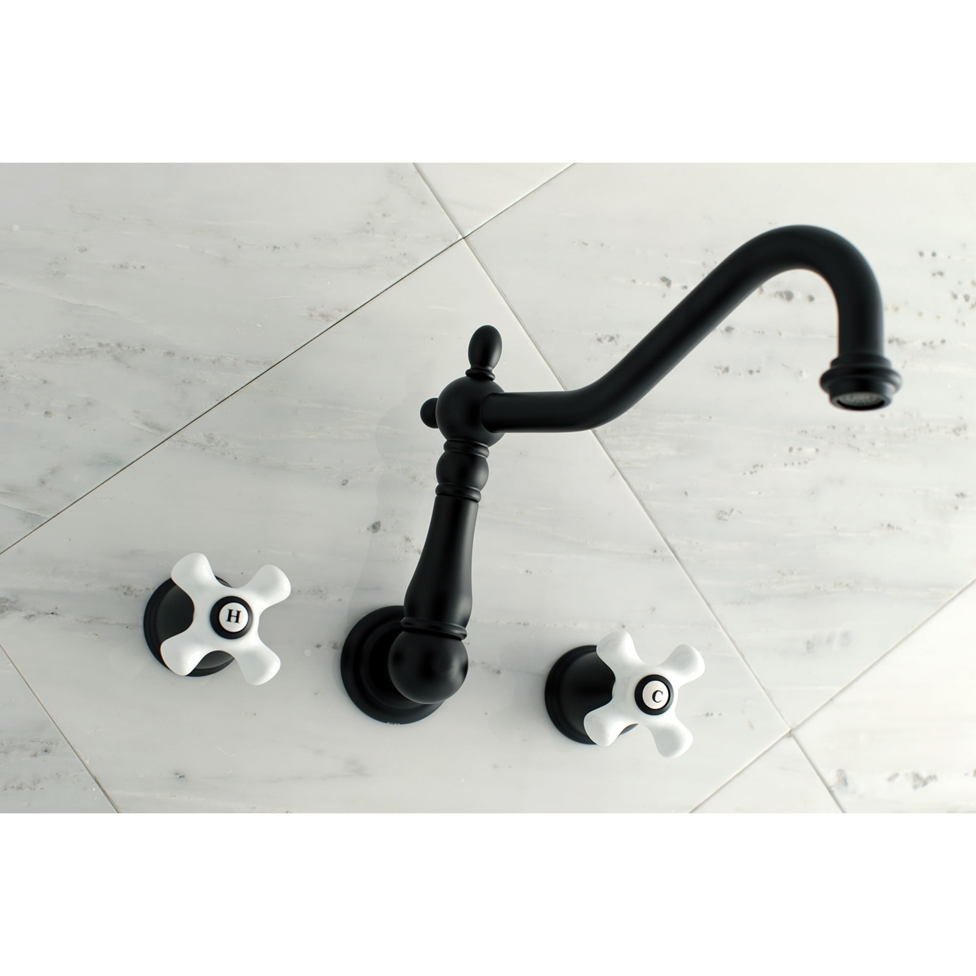 Kingston Brass KS1020PX Heritage Two-Handle Wall Mount Roman Tub Faucet, Matte Black