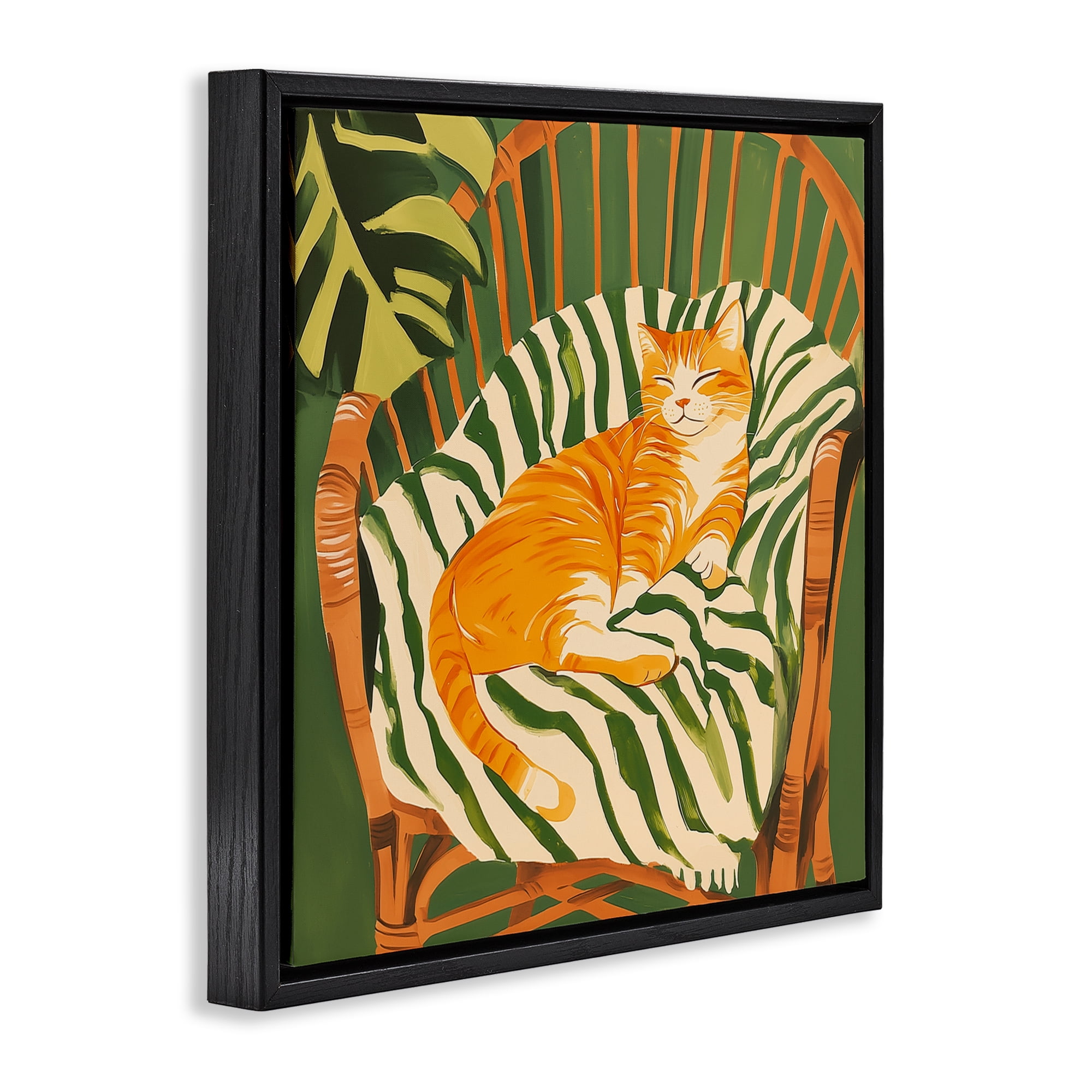 Stupell Industries Orange Cat in Rattan Chair Black Framed Floater Canvas Wall Art, design by Walker Noble