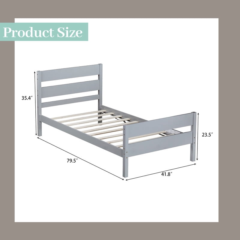 Mirightone Twin Platform Bed with Headboard & Footboard, Twin Wood Bed Frames for Teens, Adults, Grey