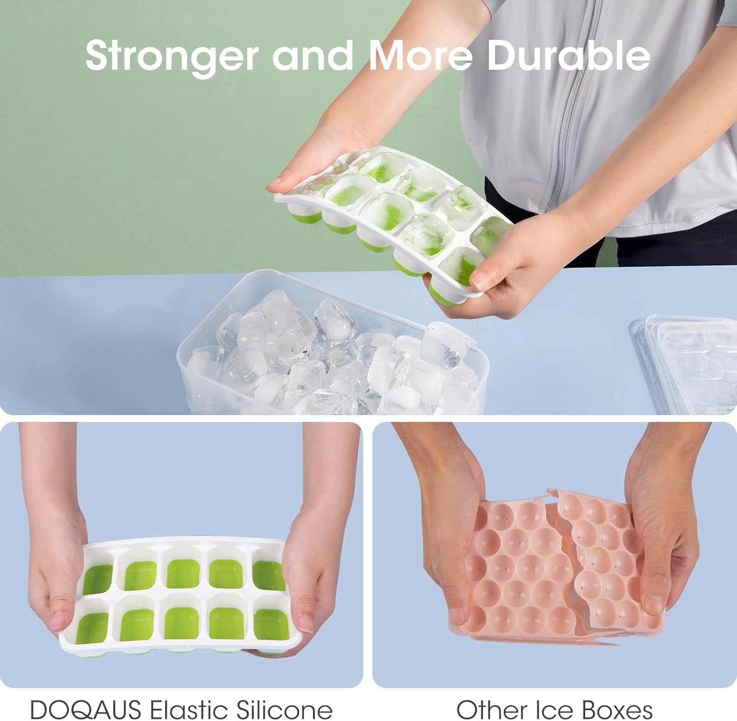 Senya Ice Cube Tray with Lid and Bin, 4 Pack Stackable Ice Tray with Storage Ice Bucket Kits, Ice Scoop