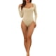 thumbnail image 2 of INSPIRAR CHIC Body de Manga Larga para Mujeres Shapewear Ajuste Slim Cuello Cuadrado Leotardo Mono Tops M Caqui, 2 of 4
