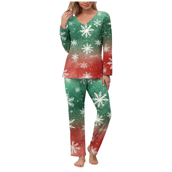 YOIAVAIOY Ensemble de Pyjama pour Femmes à Imprimé de Noël, Blocs de Couleur, Ensembles de Pyjama Graphiques de Noël, 2 Pcs, T-Shirts à Col Rond et Pantalons à Jambe Grand, Tenue de Nuit Décontractée Assortie, Violet P