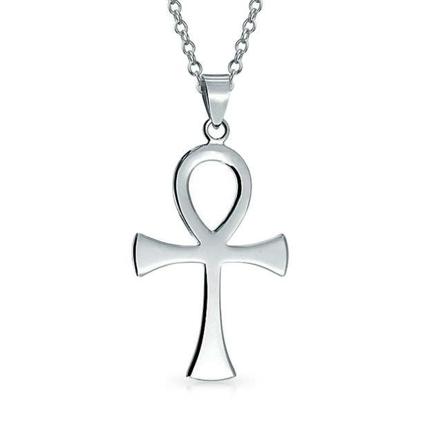 Bling Jewelry Large Key To Life Egyptian Ankh Cross Pendant Necklace For Men Teen Polished 925 Sterling Silver Com - Big Silver Ankh Pendant