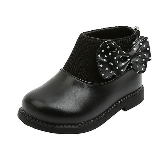 Ugoldhm Toddler Girls Winter Ankle Boots Polka Dot Bow Zipper Shoes Resistent Slip Soft Booties