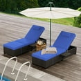 thumbnail image 5 of Set of 2 Outdoor Patio Chaise Lounge Chairs with Adjustable Backrest, Brown PE Wicker Reclining Chairs with Removable Cushions, Foldable Side Table, Sunbathing Pool Loungers for Patio, Garden, Deck, 5 of 6