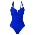 thumbnail image 3 of Traje de Baño de una Pieza para Mujer, con Control de Abdomen, Fruncido, con Recortes y Aros en U Azul S, 3 of 7
