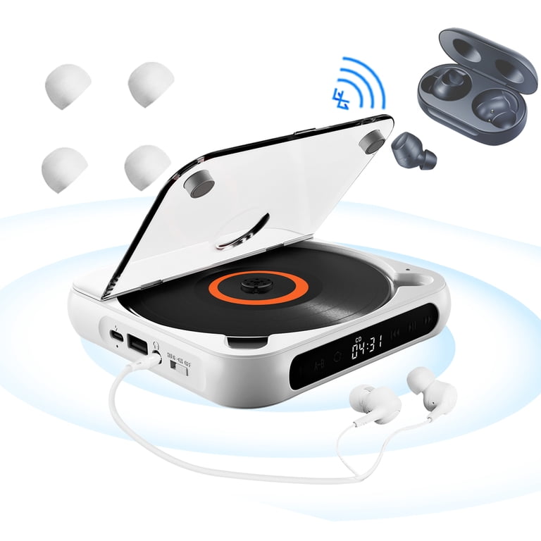 Portable CD Player with 5 Playback Modes Touchscreen Headphones
