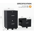 thumbnail image 3 of XPOPR 2-Drawer File Cabinet with Lock, Small Rolling Wood Filing Cabinet for Hanging Letter Size Filings with Tabs, Mobile Under Desk File Organizer for Home Office, Classic Black, 3 of 11