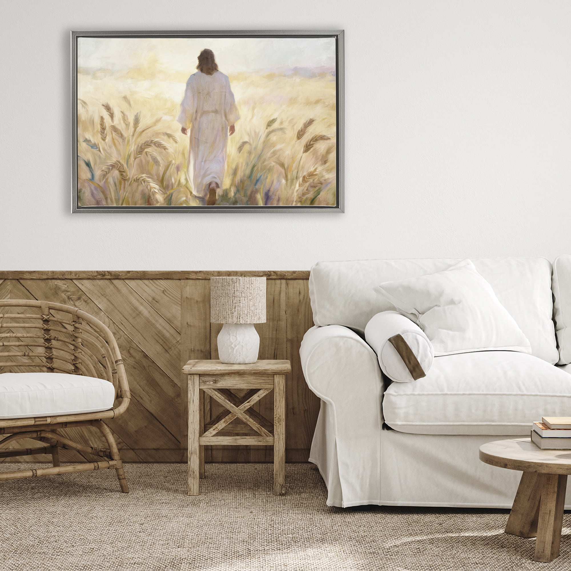 Stupell Industries In His Steps Walking Faithfully Gray Framed Floater Canvas Wall Art, design by Kim Allen