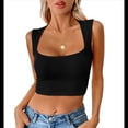 thumbnail image 2 of Top Corto Sin Mangas con Cuello Cuadrado para Mujer, Ideal para Entrenamiento y Fitness, Básico de Verano 2025 Negro L, 2 of 9